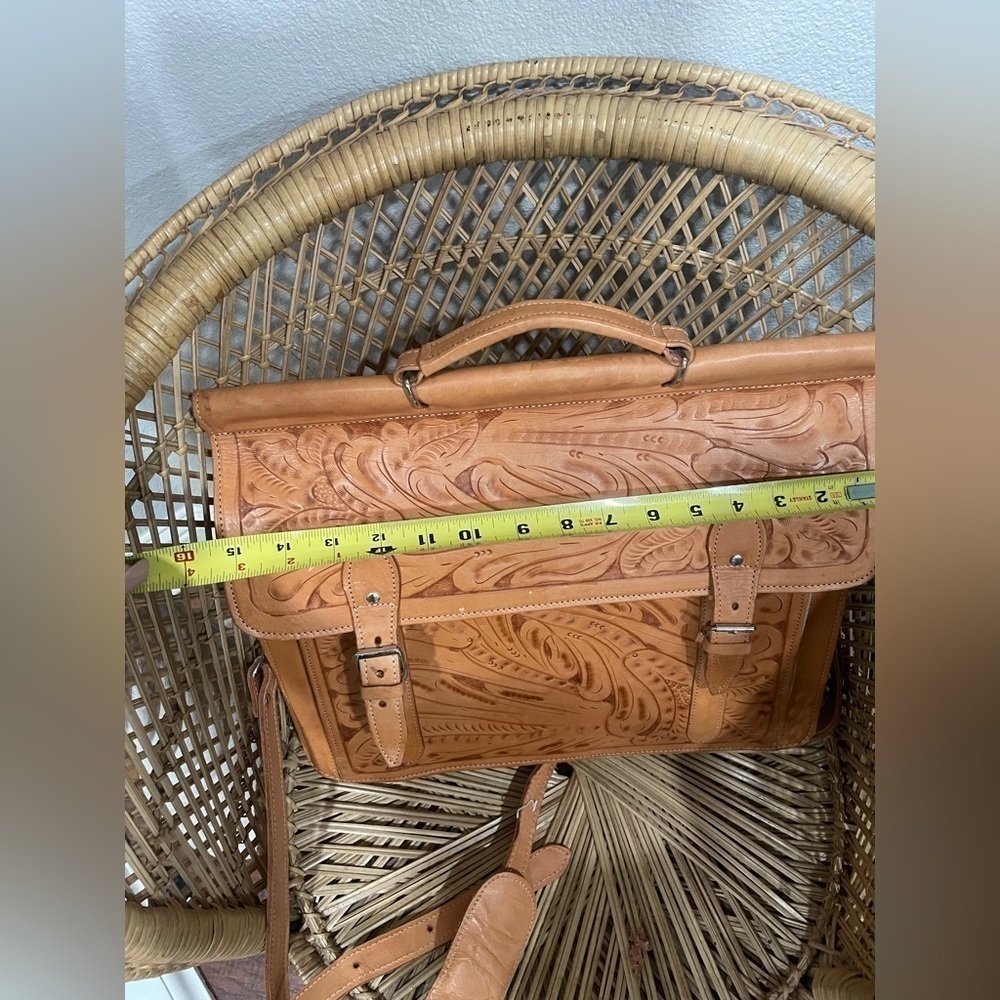 🧳 Hand-Tooled Leather Briefcase Satchel – Vintage Western‎ Office Field Bag - Picture 6 of 10